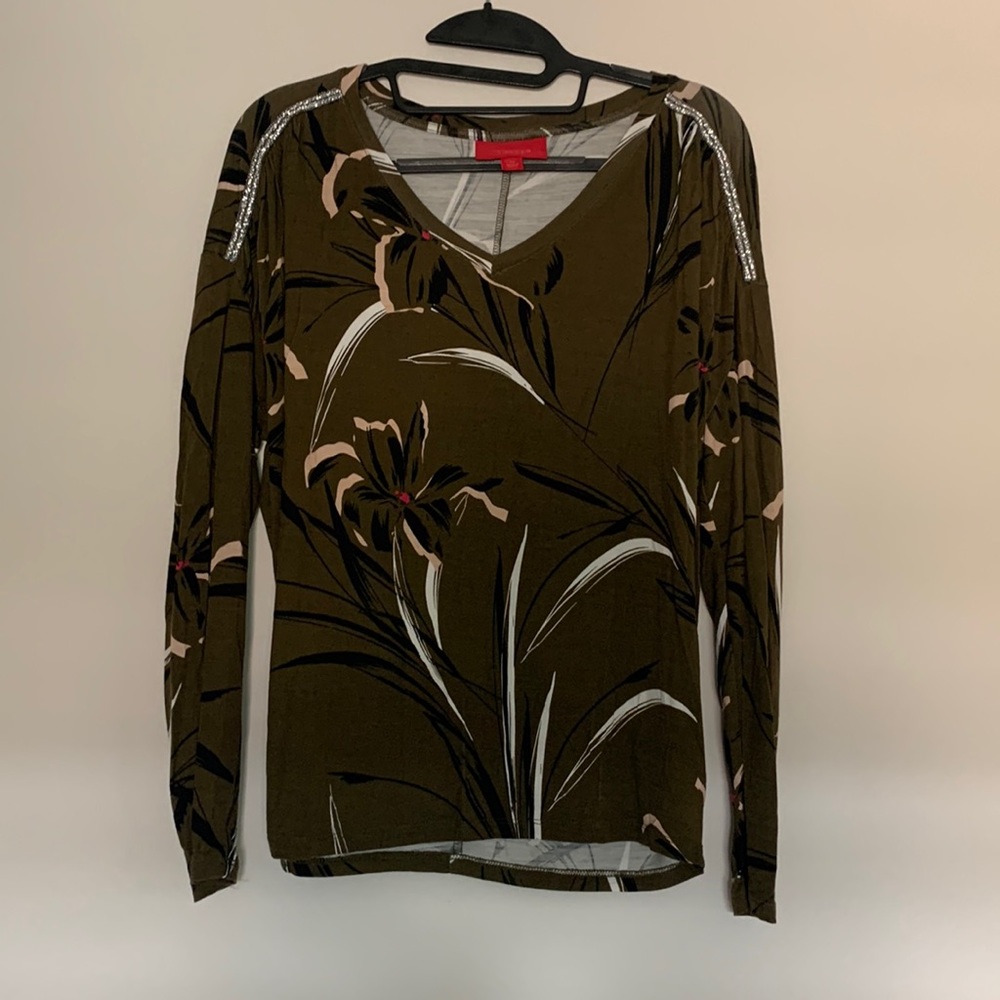 Jennifer Lopez Army Green XS V-neck Long Sleeve Shirt